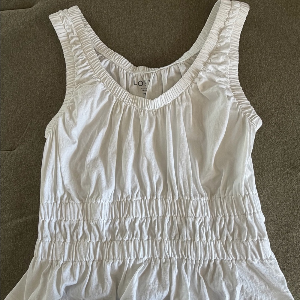 LOFT White Ruched Tank Top